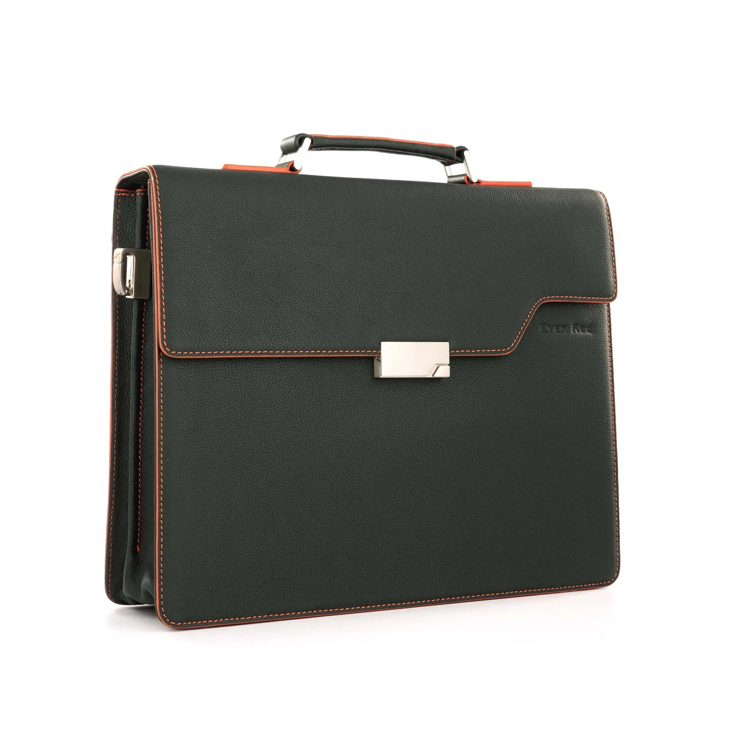 Deep Green Leather Briefcase Evan Red